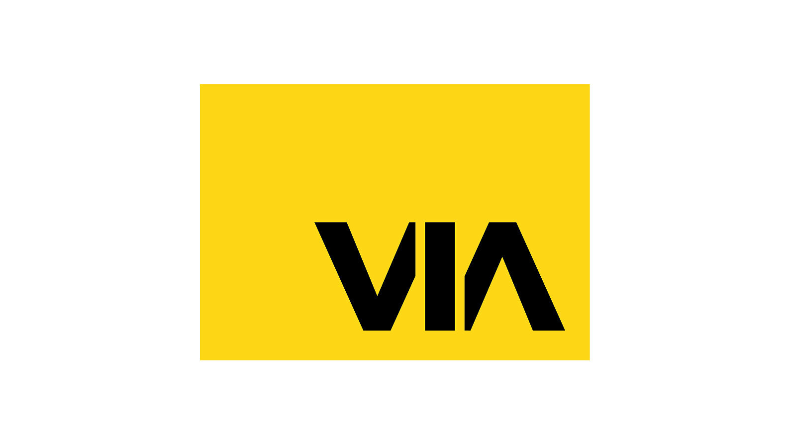 The design shows the word “VIA” in bold black lettering surrounded by a bright yellow rectangle.
